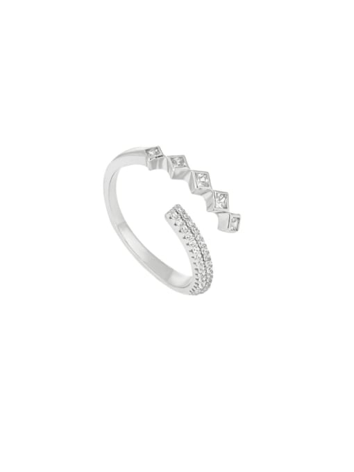 Platinum [adjustable size 15] 925 Sterling Silver Cubic Zirconia Geometric Minimalist Band Ring